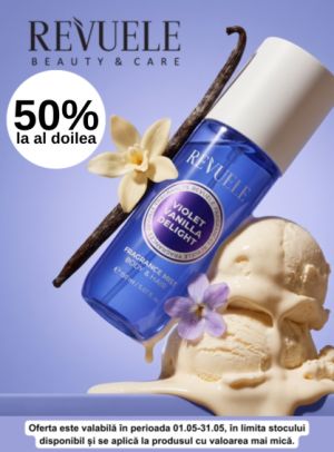 Promotie cu 50% reducere la al doilea produs Revuele