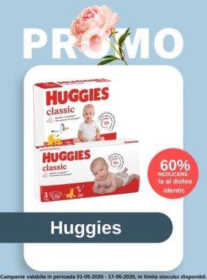 Promotie cu 60% reducere la al doilea produs identic Huggies