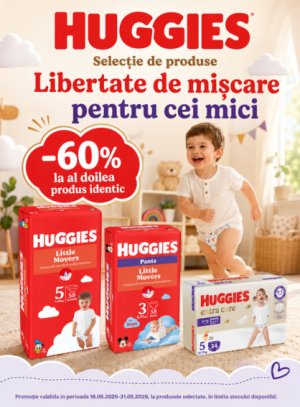 Promotie cu 60% reducere la al doilea produs identic Huggies