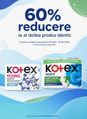 Promotie cu 60% reducere la al doilea produs identic Kotex