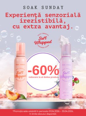 Promotie cu 60% reducere la al doilea produs Soak Sunday