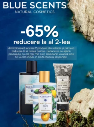 Promotie cu 65% reducere la al doilea produs Blue Scents