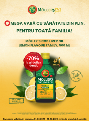 Promotie cu 70% reducere la al doilea produs IDENTIC la Moller's Cod Liver Oil lamaie 500 ml