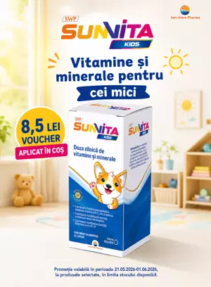 Promotie cu 8,5 lei voucher aplicat in cos la Sun Wave Pharma Sunvita
