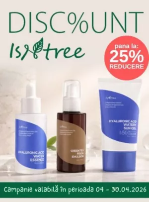 Promotie cu pana la 25% reducere la Isntree