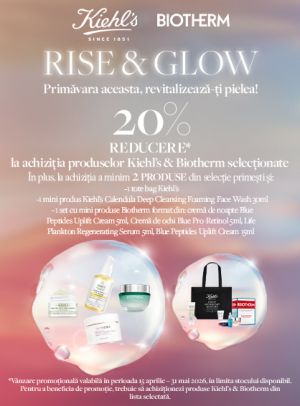 Promotie cu produs bonus si 20% reducere la Biotherm si Kiehls