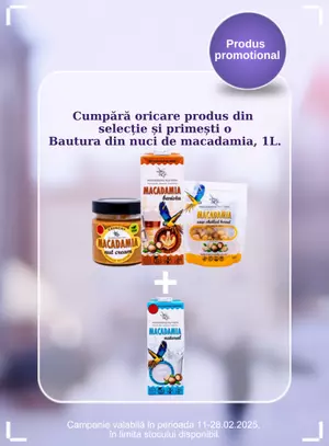 Promotie cu produs promotional la Macadamia