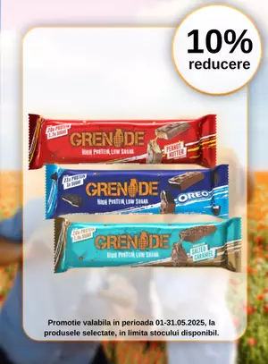Promotie cu reducere 10% la Grenade Protein Bar