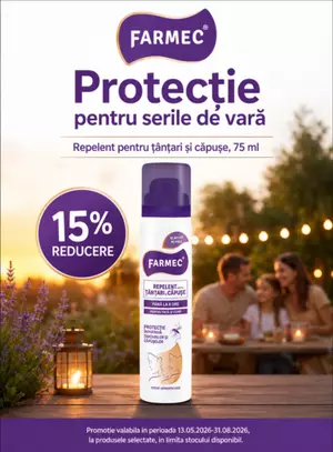 Promotie cu reducere 15% la Farmec Repelent pentru tantari si capuse