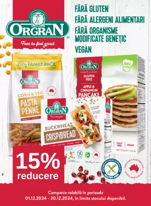 Promotie cu reducere 15% la Orgran