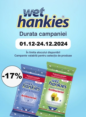 Promotie cu reducere 17% la Wet Hankies