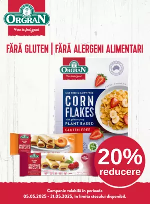 Promotie cu reducere 20% la Orgran Biscuiti si fulgi