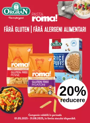 Promotie cu reducere 20% la Orgran Cereale si Pasta Roma