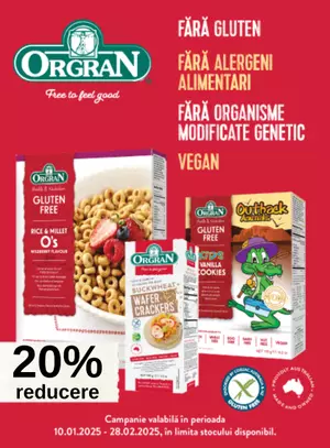 Promotie cu reducere 20% la Orgran