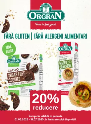 Promotie cu reducere 20% la Orgran Crackers si Biscuiti