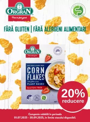 Promotie cu reducere 20% la Orgran Fulgi din Porumb