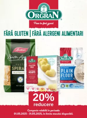 Promotie cu reducere 20% la Orgran Inimioare fragede si faina simpla