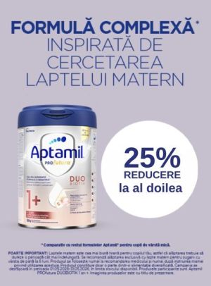 Promotie cu reducere 25% la al doilea produs Aptamil