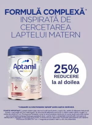 Promotie cu reducere 25% la al doilea produs Aptamil