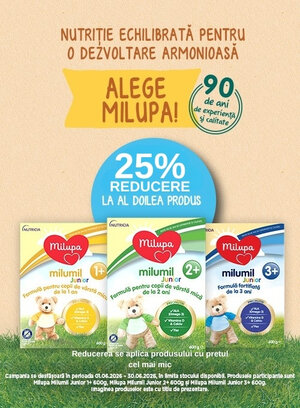 Promotie cu reducere 25% la al doilea produs Milupa