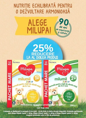 Promotie cu reducere 25% la al doilea produs Milupa