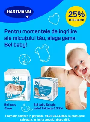 Promotie cu reducere 25% la Bel Baby Hartmann