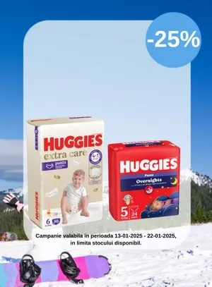 Promotie cu reducere 25% la Huggies