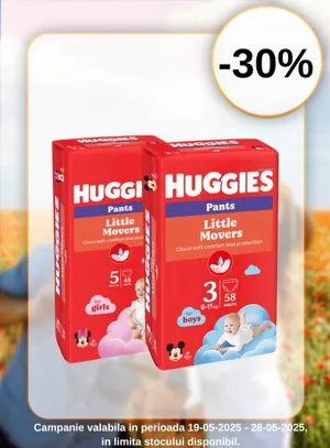 Promotie cu reducere 30% la Huggies