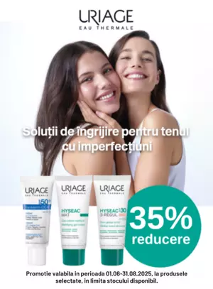 Promotie cu reducere 35% la Uriage Hyseac si Bariederm