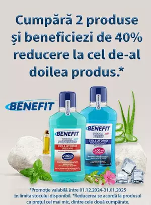 Promotie cu reducere 40% la al doilea produs Benefit