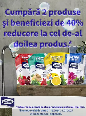 Promotie cu reducere 40% la al doilea produs Mil Mil