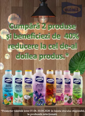 Promotie cu reducere 40% la al doilea produs Mil Mil