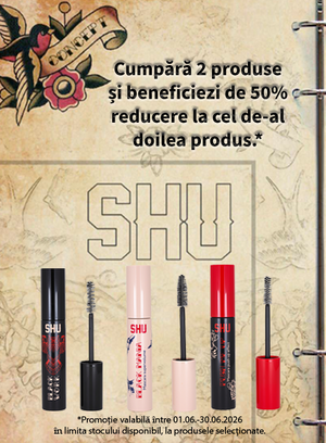 Promotie cu reducere 50% la al doilea produs Shu