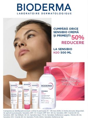 Promotie cu reducere 50% la apa micelara sensibio H2O Bioderma 500 ml
