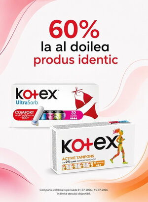 Promotie cu reducere 60% la al doilea produs identic Kotex