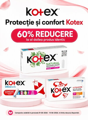 Promotie cu reducere 60% la al doilea produs identic Kotex