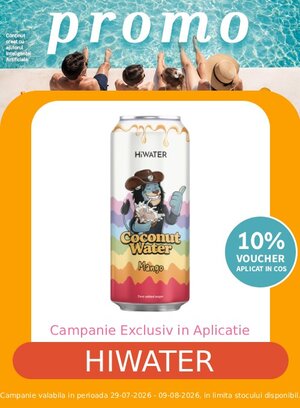 Promotie cu voucher aplicat in cos 10% la Hiwater  Exclusiv in Aplicatie