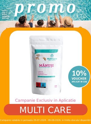 Promotie cu voucher aplicat in cos 10% la Multi Care Exclusiv in Aplicatie