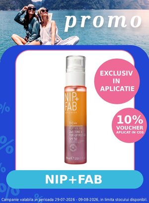 Promotie cu voucher aplicat in cos 10% la Nip+Fab Exclusiv in Aplicatie