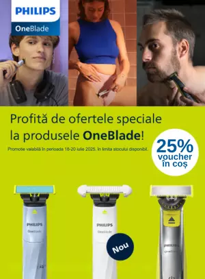 Promotie cu voucher de 25% aplicat in cos la Philips One Blade