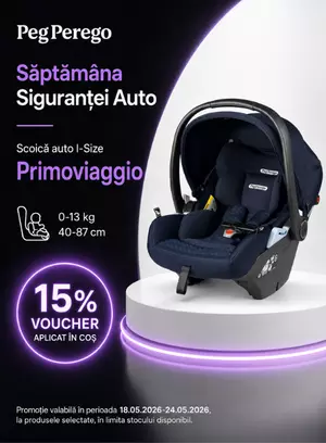 Saptamana Sigurantei Auto cu 15% voucher aplicat in cos la Scoica auto PrimoViaggio Lounge Peg Perego