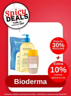 Spicy Deals cu extra 10% voucher aplicat in cos la Bioderma