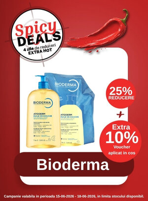 Spicy Deals cu extra 10% voucher aplicat in cos la Bioderma