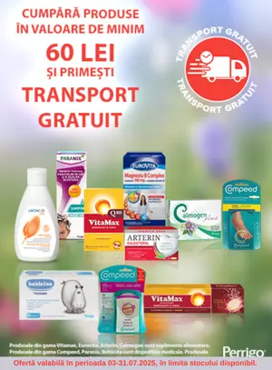 Transport gratuit la Ascovit, Perrigo, Omega, Arterin, Calmogen