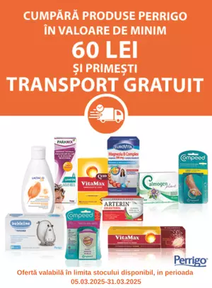 Transport gratuit la Omega Pharma, Vitamax, Perrigo, Lactacyd si Ascovit