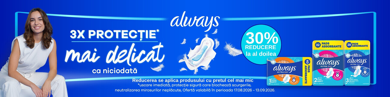 Back to School cu 30% la al doilea produs Always