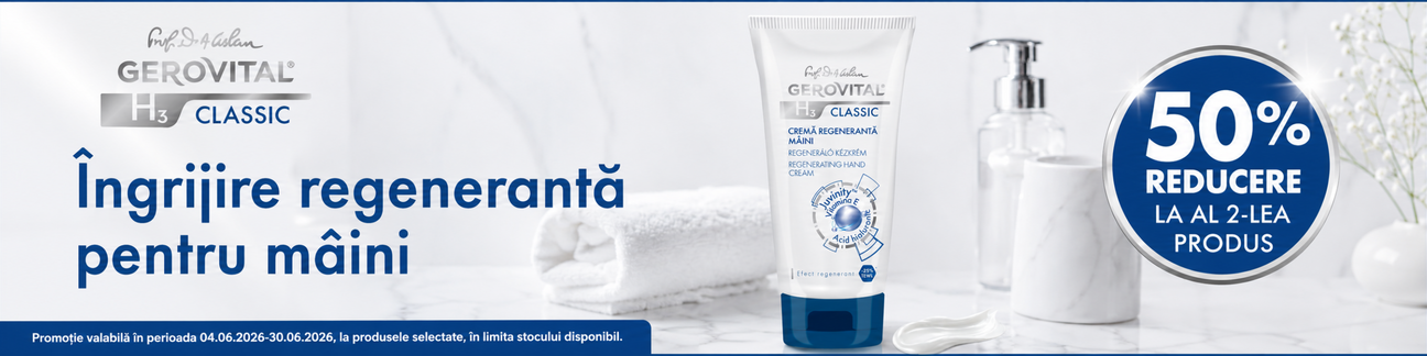 Promotie 1+50% reducere la al doilea produs Gerovital H3 Classic - Crema regeneranta pentru maini