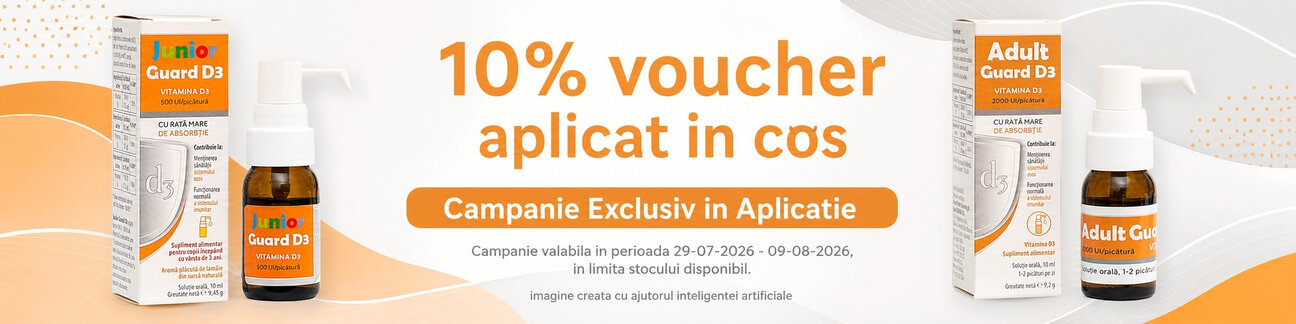 Promotie cu 10% voucher aplicat in cos la Adult si junior Guard Exclusiv in Aplicatie