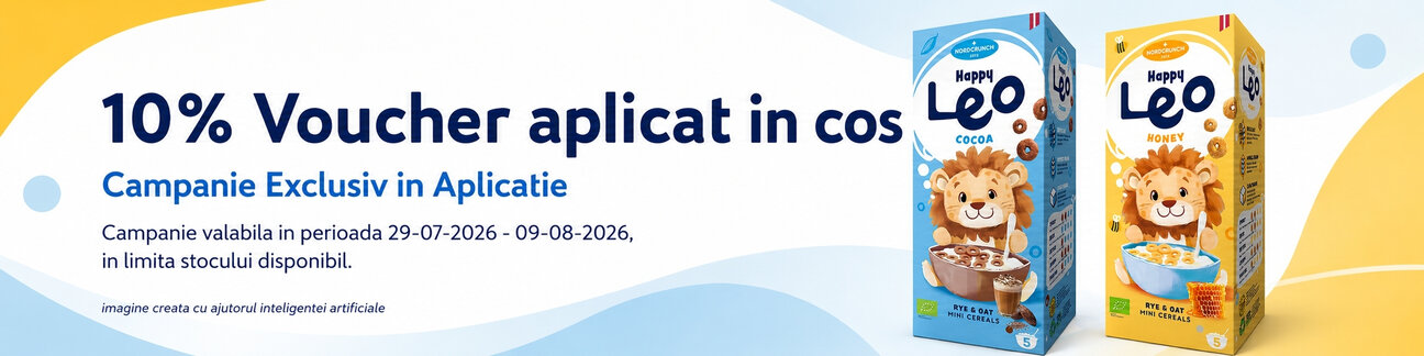 Promotie cu 10% voucher aplicat in cos la Happy Leo Exclusiv in Aplicatie
