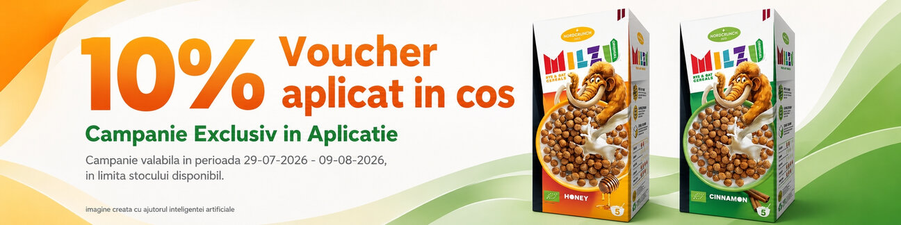 Promotie cu 10% voucher aplicat in cos la Milzu Exclusiv in Aplicatie